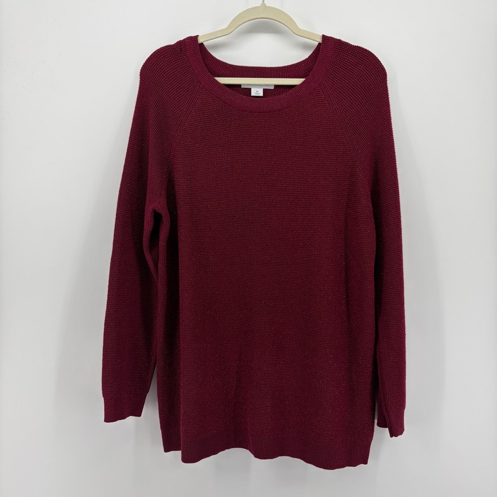 Liz Claiborne Womens Medium Burgundy Metallic Shimmer Crew Neck Raglan Sweater